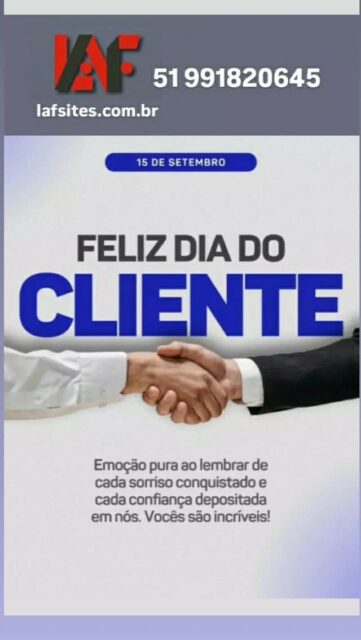 Hoje é o dia de agradecer a todos que fazem parte da nossa história.
✅ No dia Cliente , celebramos a confianca e parceria de cada um que acredita no nosso trabalho.
✅ Vocês são a razão da nossa trajetória e do nosso compromisso em entregar demore o melhor.
Obrigado por fazer parte da família lafsites.com.br
