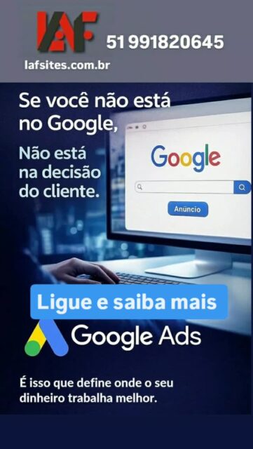 👉A gestão de TRAFEGO PAGO (GOOGLE ADS) para pequenas empresas é uma estratégia crucial para aumentar a visibilidade online e gerar conversões. 

👉O processo envolve a criação de campanha segmentados que atingem diretamente  o público alvo, otimização do orçamento para obter o máximo retorno e anilese  continua das métricas  para ajustes estratégicos. 

👉Isso inclui escolher as plataformas certas ,como  Google Ads e Meta Ads, definir palavras chaves relevantes, e criar anúncios  persuasivo que ressoam  com o cliente  ideal.

📲Entre em contato pelo Whatsapp 51 991820645, 
 
Veja no site lafsites.com br
#trafegopago 
#empresa 
#criaçãoodesite