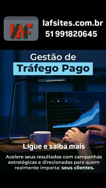⚠️ TRÁFEGO PAGO com descontos promocionais Venha conferir nossos serviços e veja como sua empresa pode crescer com anúncios no google ads, ou META ADS.
✅ Orçamento gratuito.
👉A gestão de TRAFEGO PAGO (GOOGLE ADS) para pequenas empresas é uma estratégia crucial para aumentar a visibilidade online e gerar conversões.
👉O processo envolve a criação de campanha segmentados que atingem diretamente o público alvo, otimização do orçamento para obter o máximo retorno e anilese continua das métricas para ajustes estratégicos.
👉Isso inclui escolher as plataformas certas ,como Google Ads e Meta Ads, definir palavras chaves relevantes, e criar anúncios persuasivo que ressoam com o cliente ideal.
📲Entre em contato pelo Whatsapp 51 991820645,
Veja no site lafsites.com br
#trafegopago
#empresa
#criaçãoodesite
#googleads
#riograndedosul