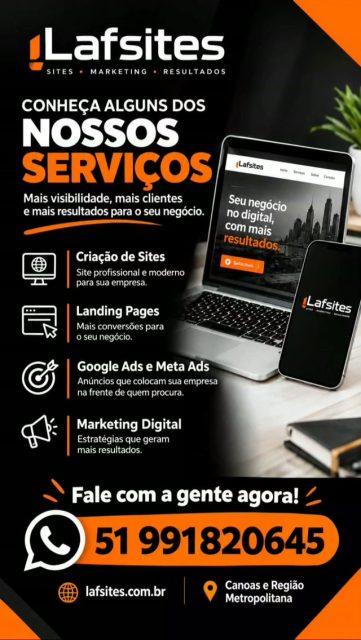 📲 PRECISA DE MAIS CLIENTES? FALE COM A LAFSITES!
Sua empresa precisa de um site profissional, Landing Page ou anúncios no Google e Meta para atrair mais clientes?
Nós podemos ajudar. 🚀
✅ Sites profissionais
✅ Landing Pages
✅ Google Ads e Meta Ads
✅ Marketing Digital
🔥 Não espere o cliente encontrar seu concorrente. Coloque sua empresa na frente de quem está procurando!
📞 LIGUE AGORA: 51 991820645
💬 CHAME NO WHATSAPP: 51 991820645
👉 Entre em contato com a Lafsites hoje e fale com nossa equipe!
🌐 lafsites.com.br
#Lafsites #CriaçãoDeSites #GoogleAds #MetaAds #LandingPage