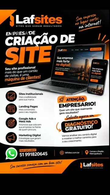 🚀 EMPRESÁRIO DE PORTO ALEGRE, SUA EMPRESA ESTÁ SENDO ENCONTRADA NA INTERNET?
A Lafsites ajuda empresas de Porto Alegre e região a fortalecer sua presença digital e transformar visitantes em oportunidades.
🌐 Sites profissionais
🎯 Landing Pages
📈 Google Ads e Meta Ads
📲 Marketing Digital
Seu site não deve ser apenas bonito. Ele precisa ajudar sua empresa a conquistar clientes.
🔥 Quer descobrir o que pode ser melhorado na presença digital da sua empresa?
👉 Solicite agora seu DIAGNÓSTICO GRATUITO!
📲 WhatsApp: 51 99182-0645
🌐 lafsites.com.br
Lafsites — Sites que geram resultados.
#PortoAlegre #EmpresasPortoAlegre #CriaçãoDeSites #LandingPage #GoogleAds
