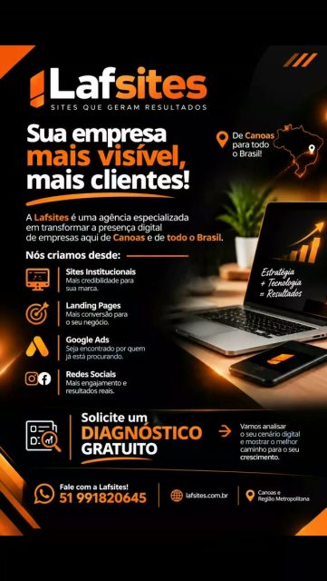 🚨A lafsites é uma agência especializada em criação de sites profissionais, landing pages, manutenção digital e estratégias de marketing como Google Ads e redes sociais, ajudando empresas de Canoas e de todo o Brasil a se destacarem na internet e atraírem mais clientes..
📲 Quer falar com a Lafsites?
WhatsApp: 51 99182-0645
🌐 lafsites.com.br
 #Lafsitesl #CriaçãoDeSites #GoogleAds  #Canoas #PortoAlegre